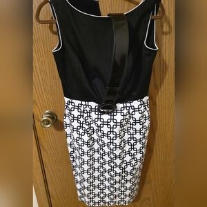 TAHARI Women's Sleeveless Dress with Belt Size 6P Black/White WORN ONLY ONCE